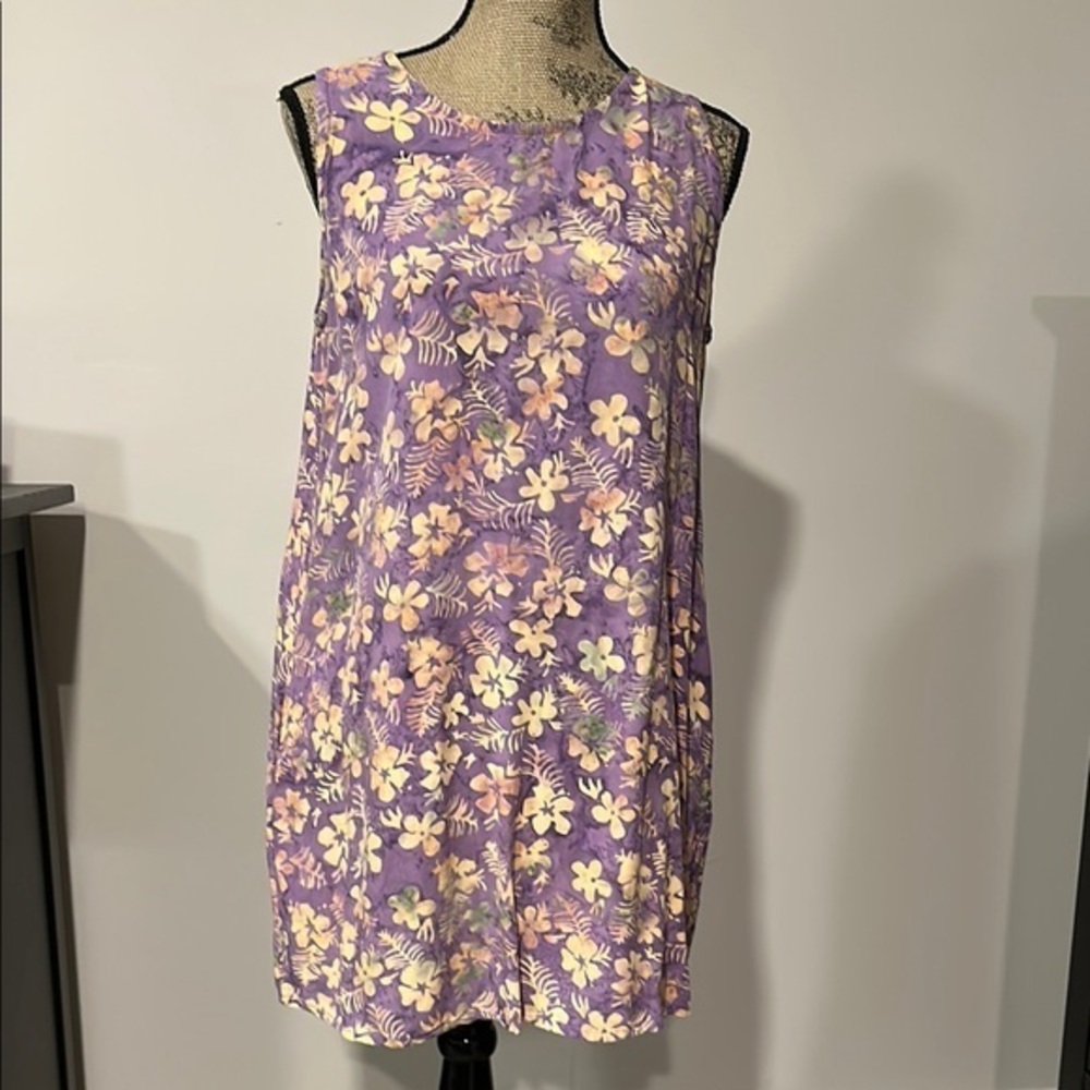 Endeavor purple batik Floral Sleeveless Purple sundress with pockets Medium